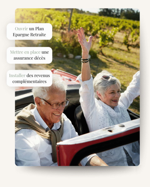 Illustration d'un couple de retraités en voiture